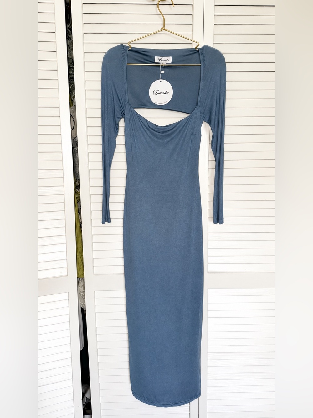 Luvalot Blue Open Back Long Sleeve Midi Dress NWT Size 4